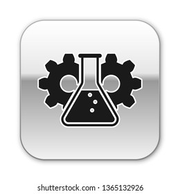 Black Bioengineering icon isolated on white background. Element of genetics and bioengineering icon. Biology, molecule, chemical icon. Silver square button. Vector Illustration
