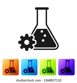 Black Bioengineering icon isolated on white background. Element of genetics and bioengineering icon. Biology, molecule, chemical icon. Set icon in color square buttons. Vector Illustration