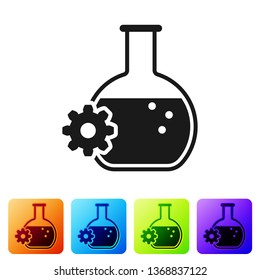 Black Bioengineering icon isolated on white background. Element of genetics and bioengineering icon. Biology, molecule, chemical icon. Set icon in color square buttons. Vector Illustration
