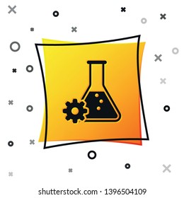 Black Bioengineering icon isolated on white background. Element of genetics and bioengineering icon. Biology, molecule, chemical icon. Yellow square button. Vector Illustration