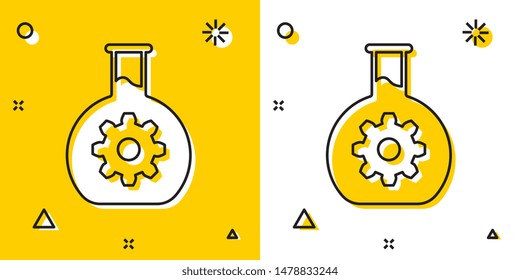 Black Bioengineering icon isolated on yellow and white background. Element of genetics and bioengineering icon. Biology, molecule, chemical icon. Random dynamic shapes. Vector Illustration