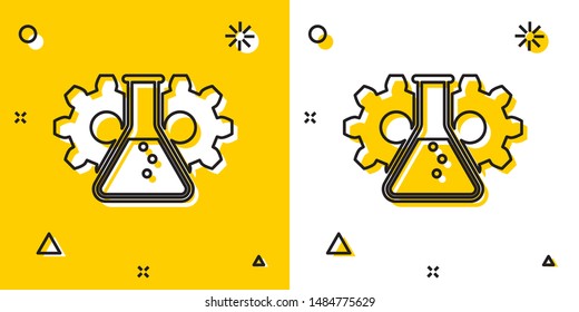 Black Bioengineering icon isolated on yellow and white background. Element of genetics and bioengineering icon. Biology, molecule, chemical icon. Random dynamic shapes. Vector Illustration