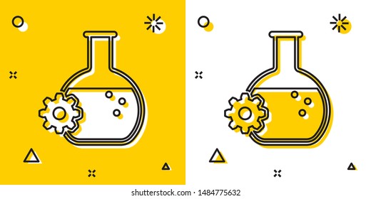 Black Bioengineering icon isolated on yellow and white background. Element of genetics and bioengineering icon. Biology, molecule, chemical icon. Random dynamic shapes. Vector Illustration