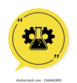 Black Bioengineering icon isolated on white background. Element of genetics and bioengineering icon. Biology, molecule, chemical icon. Yellow speech bubble symbol. Vector Illustration