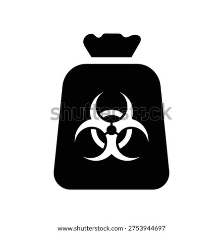 A black biohazard disposal bag with a white biohazard symbol on a plain white background, indicating hazardous waste.