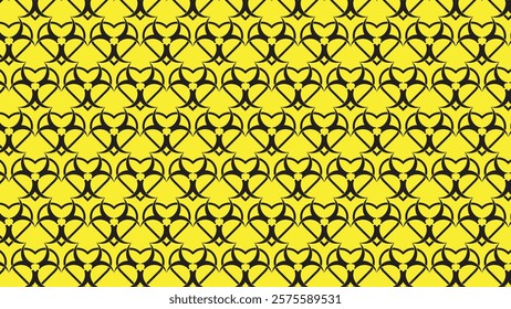 black biohazard heart symbol pattern on yellow background