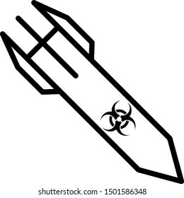Black Biohazard rocket icon isolated on white background. Rocket bomb flies down.  Vector Illustration