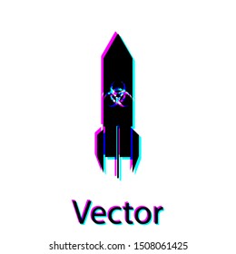 Black Biohazard rocket icon isolated on white background. Rocket bomb flies down.  Vector Illustration