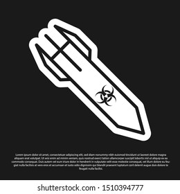 Black Biohazard rocket icon isolated on black background. Rocket bomb flies down.  Vector Illustration