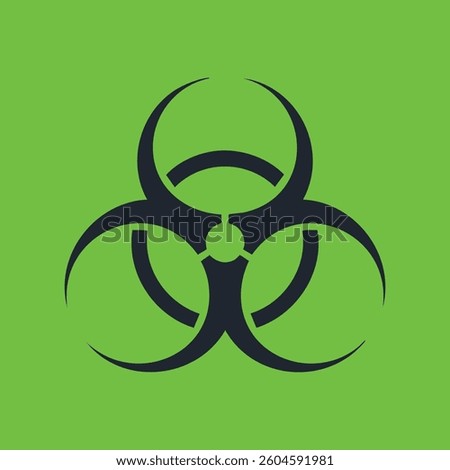 Black biohazard symbol on a green background. Warning graphic