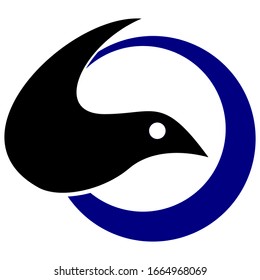 black bird and blue circle for the logo