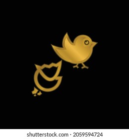 Black Bird And Broken Egg gold plated metalic icon or logo vector