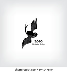 Black bird with expanded wings. Logo design