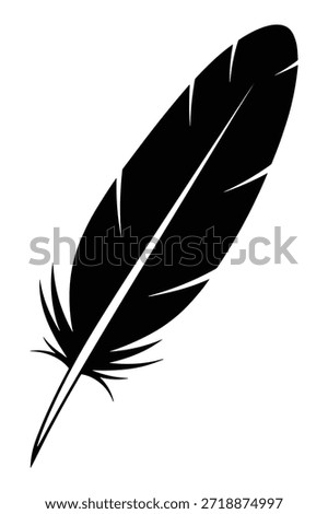 Black bird feather vector icon simple quill plume silhouette element