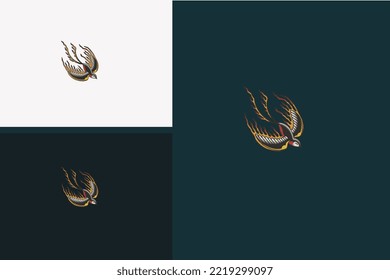 black bird and flames vector logo vintage concept