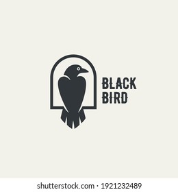 Black bird in a frame logo design template. Vector illustration.