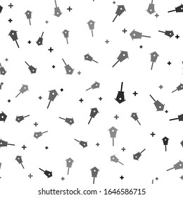 Black Bird house icon isolated seamless pattern on white background. Nesting box birdhouse, homemade building for birds.  Vector Illustration