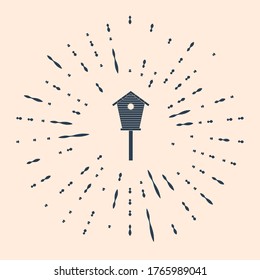 Black Bird house icon isolated on beige background. Nesting box birdhouse, homemade building for birds. Abstract circle random dots. Vector Illustration