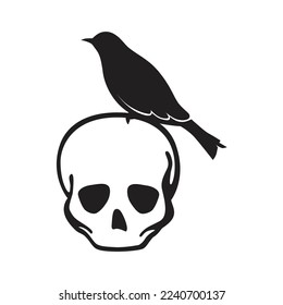black bird and human skull 