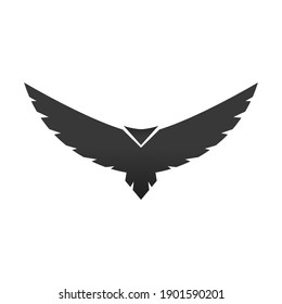 Black bird icon. Flying abstract condor with expanded wings. Vector isolated on white