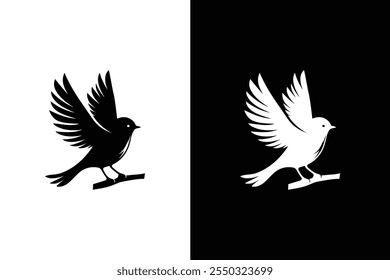 Elementos negros del Vector de la silueta del icono del pájaro para el diseño. Icono del pájaro, silueta, logotipo en el fondo negro blanco