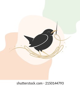 Black bird with knitting thread