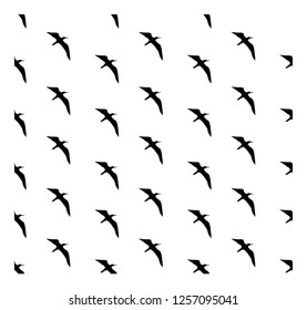 Black bird on white background. Black and white seamless pattern