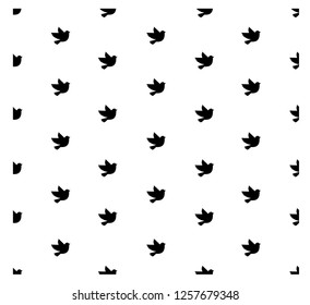Black bird on white background. Black and white seamless pattern