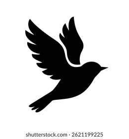 Black bird with outstretched wings, isolated.