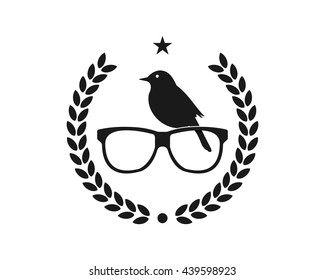 black bird perch eye glasses optics image vector icon logo