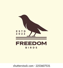 black bird perched isolated vintage hipster logo design vector icon illustration template