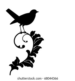 black bird (bird and plant separate)