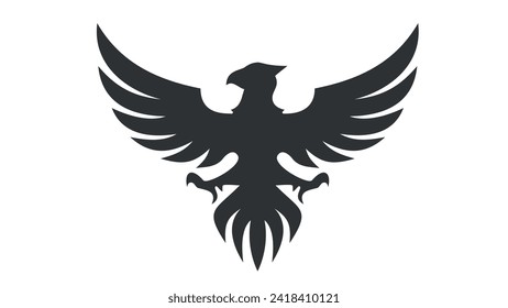 A black bird of prey isolated on a white background. Eagle logo.