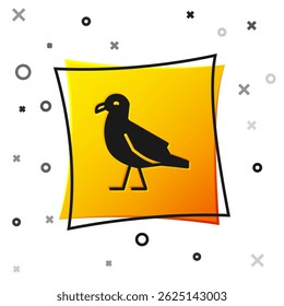 Black Bird seagull icon isolated on white background. Yellow square button. Vector
