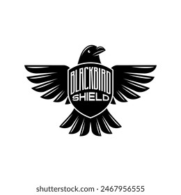 black bird shield emblem logo design