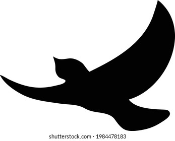 Black Bird Silhouette Against White Background No Sky Isolated. Black and White. 