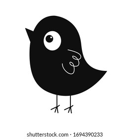 Black bird silhouette icon. Cute cartoon kawaii funny baby character. Notebook cover, kid tshirt sticker print template. Happy Valentines Day. Love greeting card. Flat design. White background. Vector