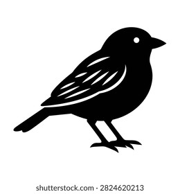 A black bird silhouette standing on white background looking to the right side, simple minimalist design