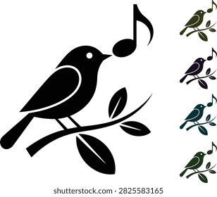 Black bird singing with musical notes on branch