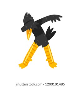 Black bird standing in dub dancing pose, cute cartoon bird doing dubbing vector Illustration on a white background