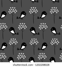 The black bird and tree to lined and make a background and backdrop. To use card. Seamless pattern. Vector and illustrator.