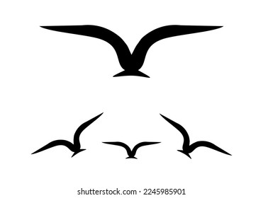 Black bird wing fiying silhouette icon on white background flat vector design.