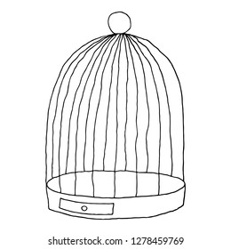 Black birds cage isolated on white background. Sketch drawing was drawn with the brush and ink. The design graphic element is saved as a vector illustration in the EPS file format.