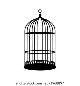 Black Birds cage silhouette vector illustration on white background.