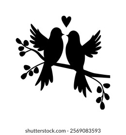 Black Birds love silhouette vector illustration on white background.