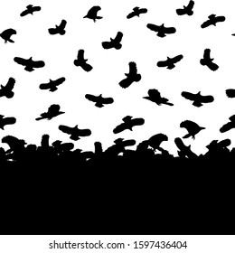 Black birds on a white background.
Black silhouette. Seamless pattern.