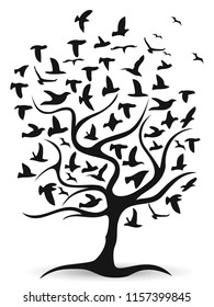black birds tree background vector
