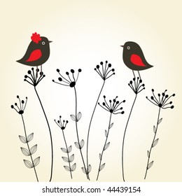 Black birds, vector illustration.