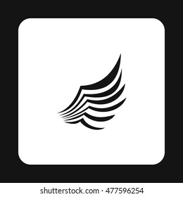 Black birds wing with feathers icon in simple style isolated on white background. Flying symbol
