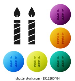 Black Birthday cake candles icon isolated on white background. Set icons colorful circle buttons. Vector Illustration